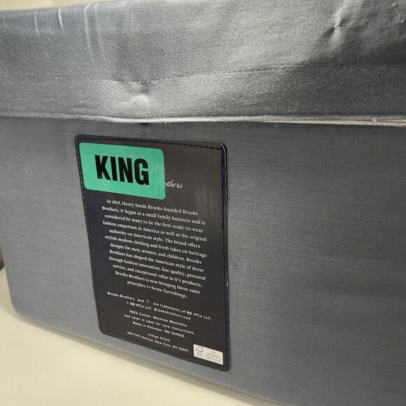 Brooks Brothers Solid Blue KING 100% Cotton Sheet Set NEW - Picture 4 of 5